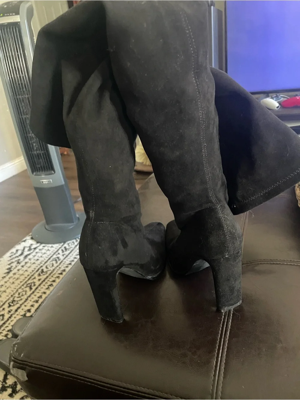 Black faux Suede Knee-High Pointed Toe Boots